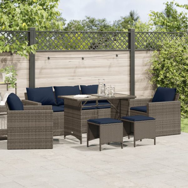 vidaXL 6 Piece Patio Sofa Set with Cushions Gray Poly Rattan