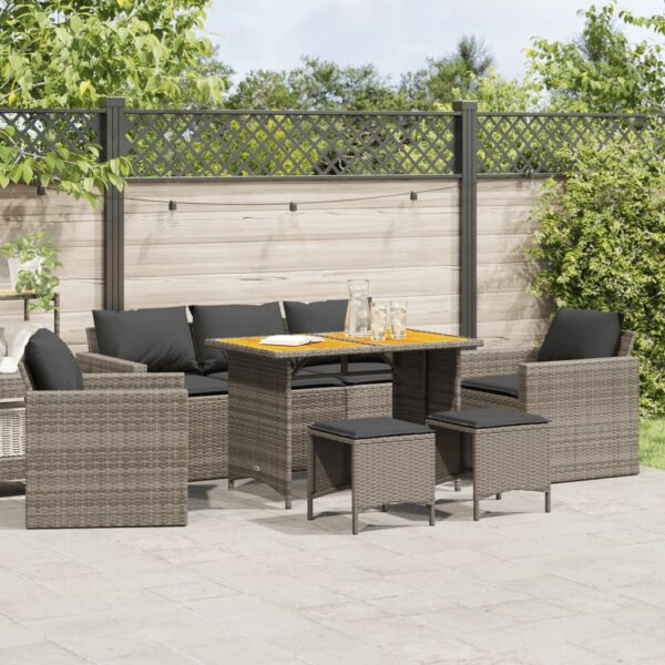vidaXL 6 Piece Patio Sofa Set with Cushions Gray Poly Rattan