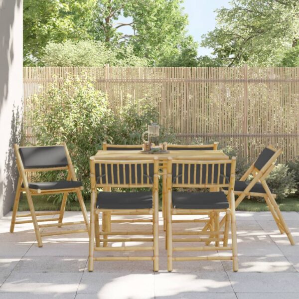 vidaXL 6 Piece Folding Bistro Chairs with Dark Gray Cushions Bamboo