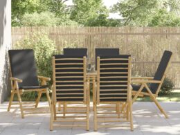 vidaXL 6 Piece Folding Patio Reclining Chairs with Dark Gray Cushions Bamboo