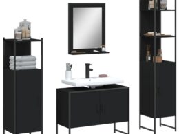 vidaXL 4 Piece Bathroom Cabinet Set Black Engineered Wood