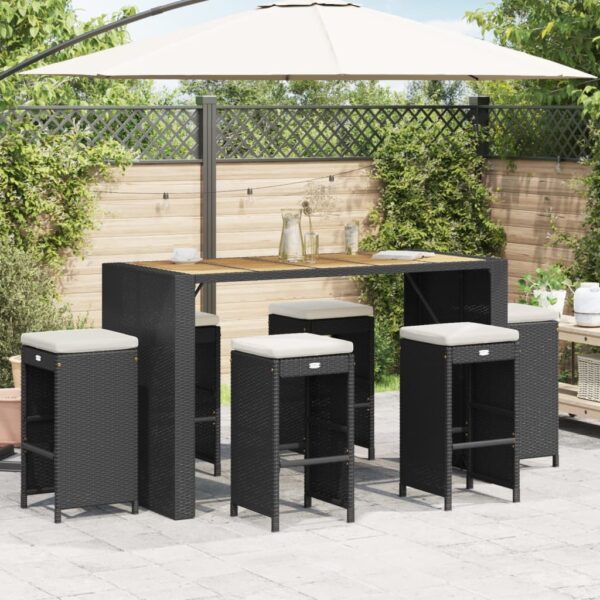 vidaXL Patio Bar Stools with Cushions 6 pcs Black Poly Rattan