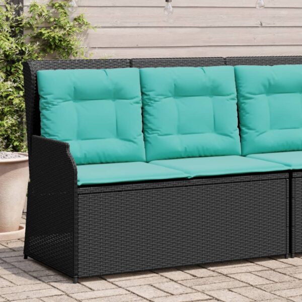 vidaXL Reclining Patio Bench with Cushions Black Poly Rattan