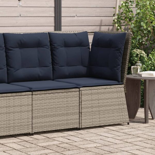 vidaXL Patio Sofa Corner with Cushions Gray Poly Rattan