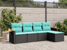 vidaXL 5 Piece Patio Sofa Set with Cushions Black Poly Rattan