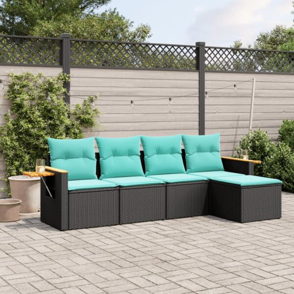 vidaXL 5 Piece Patio Sofa Set with Cushions Black Poly Rattan