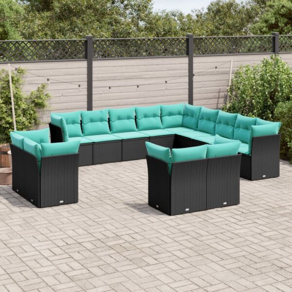 vidaXL 13 Piece Patio Sofa Set with Cushions Black Poly Rattan