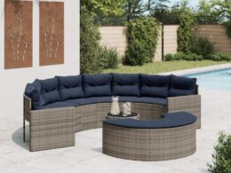 vidaXL 3 Piece Patio Sofa Set Half-Round Gray Poly Rattan