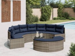 vidaXL 3 Piece Patio Sofa Set Half-Round Gray Poly Rattan