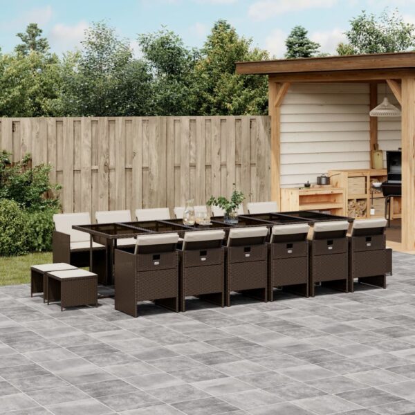 vidaXL 17 Piece Patio Dining Set with Cushions Brown Poly Rattan