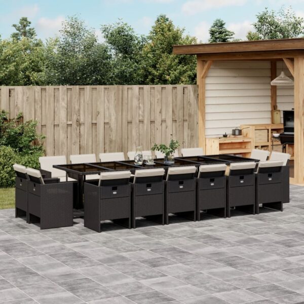 vidaXL 17 Piece Patio Dining Set with Cushions Black Poly Rattan