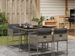 vidaXL 5 Piece Patio Dining Set with Cushions Gray Poly Rattan