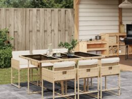 vidaXL 7 Piece Patio Dining Set with Cushions Beige Poly Rattan
