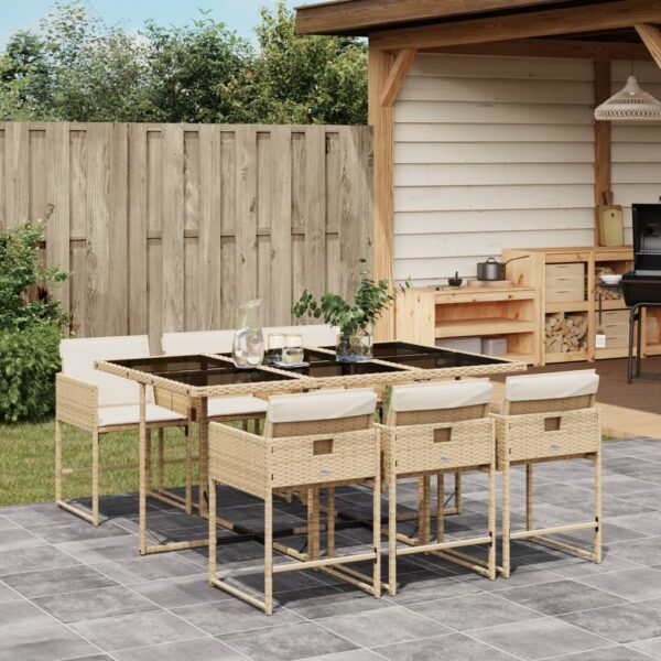 vidaXL 7 Piece Patio Dining Set with Cushions Beige Poly Rattan