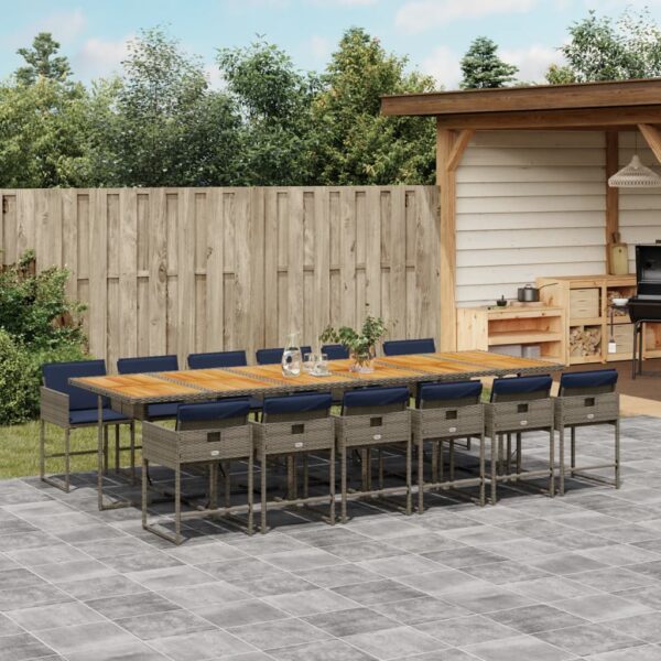 vidaXL 13 Piece Patio Dining Set with Cushions Gray Poly Rattan