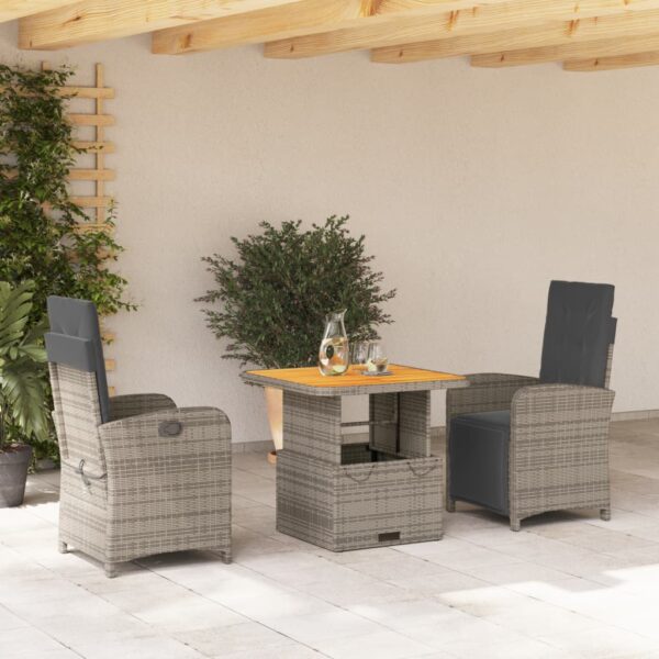 vidaXL 3 Piece Patio Dining Set with Cushions Gray Poly Rattan