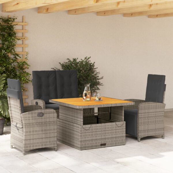 vidaXL 4 Piece Patio Dining Set with Cushions Gray Poly Rattan