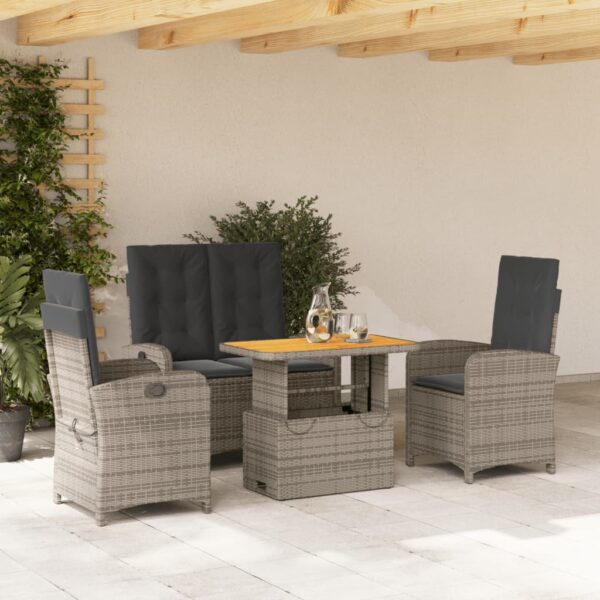 vidaXL 4 Piece Patio Dining Set with Cushions Gray Poly Rattan