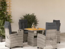 vidaXL 5 Piece Patio Dining Set with Cushions Gray Poly Rattan