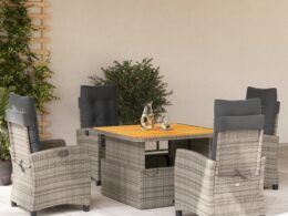 vidaXL 5 Piece Patio Dining Set with Cushions Gray Poly Rattan
