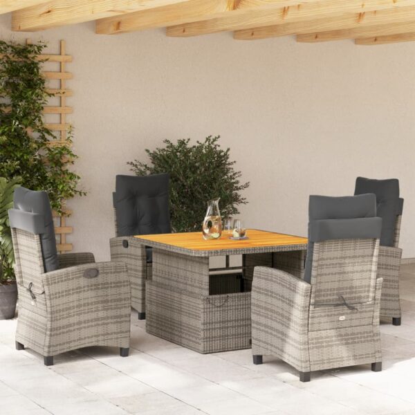 vidaXL 5 Piece Patio Dining Set with Cushions Gray Poly Rattan