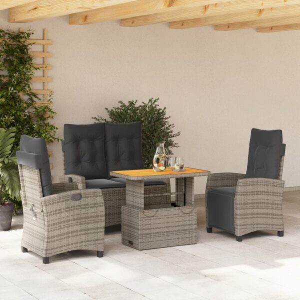 vidaXL 4 Piece Patio Dining Set with Cushions Gray Poly Rattan