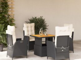 vidaXL 5 Piece Patio Dining Set with Cushions Black Poly Rattan