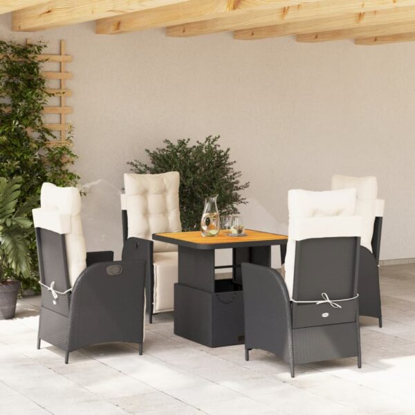 vidaXL 5 Piece Patio Dining Set with Cushions Black Poly Rattan
