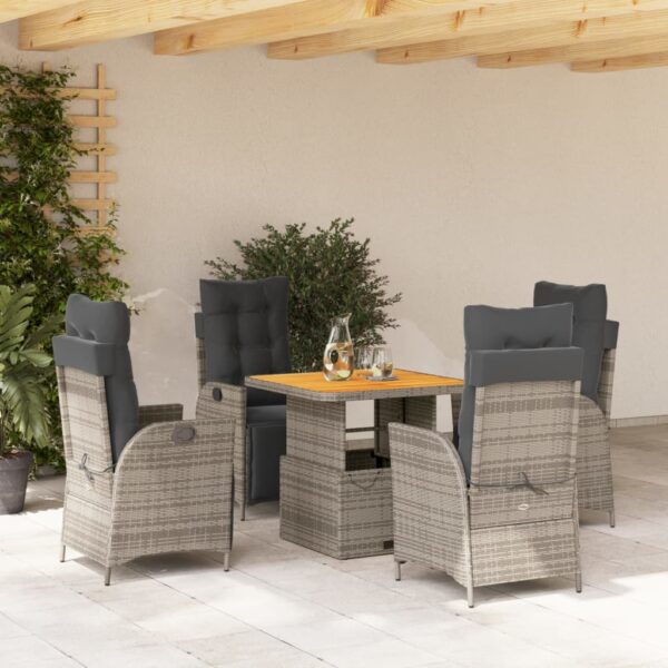 vidaXL 5 Piece Patio Dining Set with Cushions Gray Poly Rattan