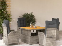 vidaXL 5 Piece Patio Dining Set with Cushions Gray Poly Rattan