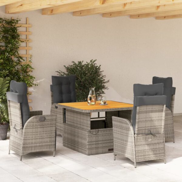 vidaXL 5 Piece Patio Dining Set with Cushions Gray Poly Rattan