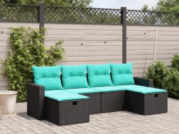 vidaXL 6 Piece Patio Sofa Set with Cushions Black Poly Rattan
