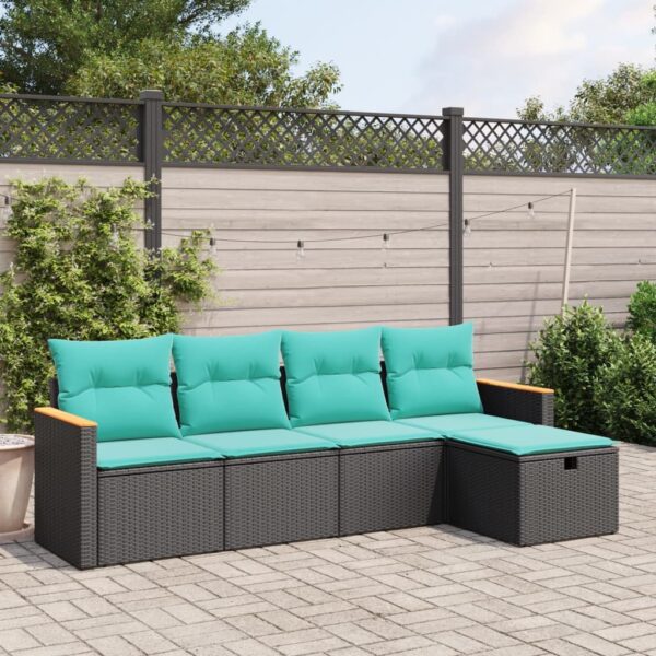 vidaXL 5 Piece Patio Sofa Set with Cushions Black Poly Rattan