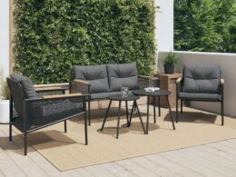vidaXL 5 Piece Balcony Furniture Set with Cushions Black Steel
