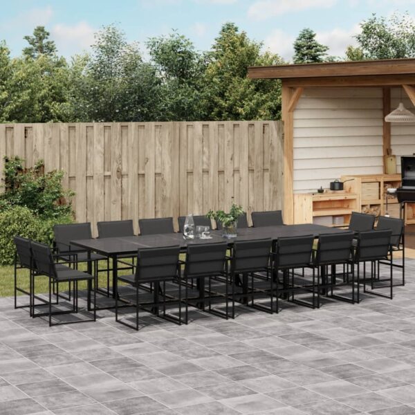 vidaXL 17 Piece Patio Dining Set with Cushions Black Textilene