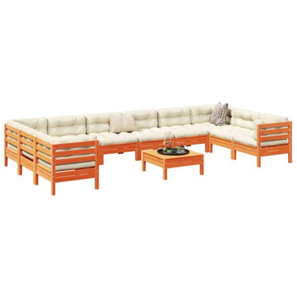 vidaXL 11 Piece Patio Sofa Set with Cushions Wax Brown Solid Wood Pine