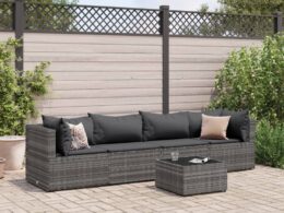vidaXL 5 Piece Patio Lounge Set with Cushions Gray Poly Rattan