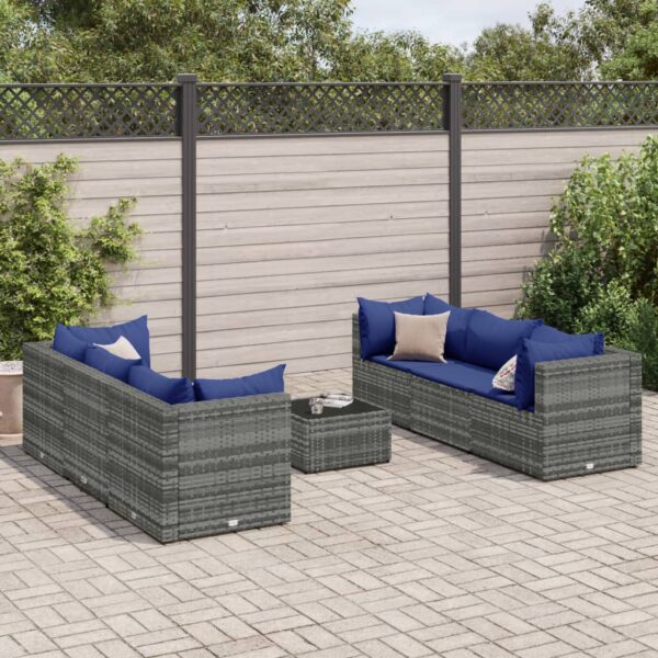 vidaXL 7 Piece Patio Lounge Set with Cushions Gray Poly Rattan