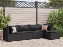 vidaXL 5 Piece Patio Lounge Set with Cushions Black Poly Rattan