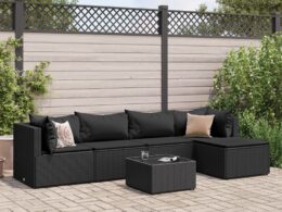 vidaXL 6 Piece Patio Lounge Set with Cushions Black Poly Rattan