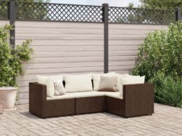 vidaXL 4 Piece Patio Lounge Set with Cushions Brown Poly Rattan