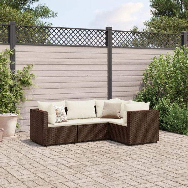 vidaXL 4 Piece Patio Lounge Set with Cushions Brown Poly Rattan