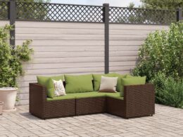 vidaXL 4 Piece Patio Lounge Set with Cushions Brown Poly Rattan