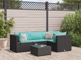 vidaXL 5 Piece Patio Lounge Set with Cushions Black Poly Rattan