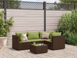 vidaXL 5 Piece Patio Lounge Set with Cushions Brown Poly Rattan