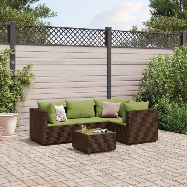 vidaXL 5 Piece Patio Lounge Set with Cushions Brown Poly Rattan