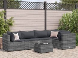 vidaXL 5 Piece Patio Lounge Set with Cushions Gray Poly Rattan