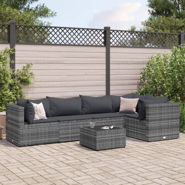 vidaXL 5 Piece Patio Lounge Set with Cushions Gray Poly Rattan