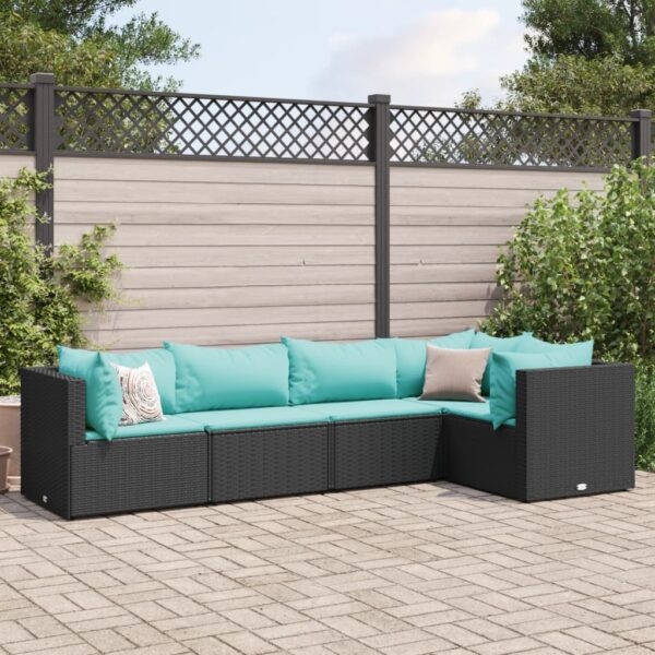vidaXL 5 Piece Patio Lounge Set with Cushions Black Poly Rattan