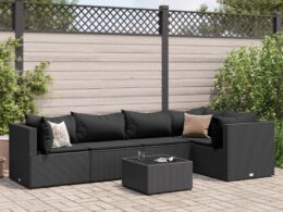 vidaXL 6 Piece Patio Lounge Set with Cushions Black Poly Rattan